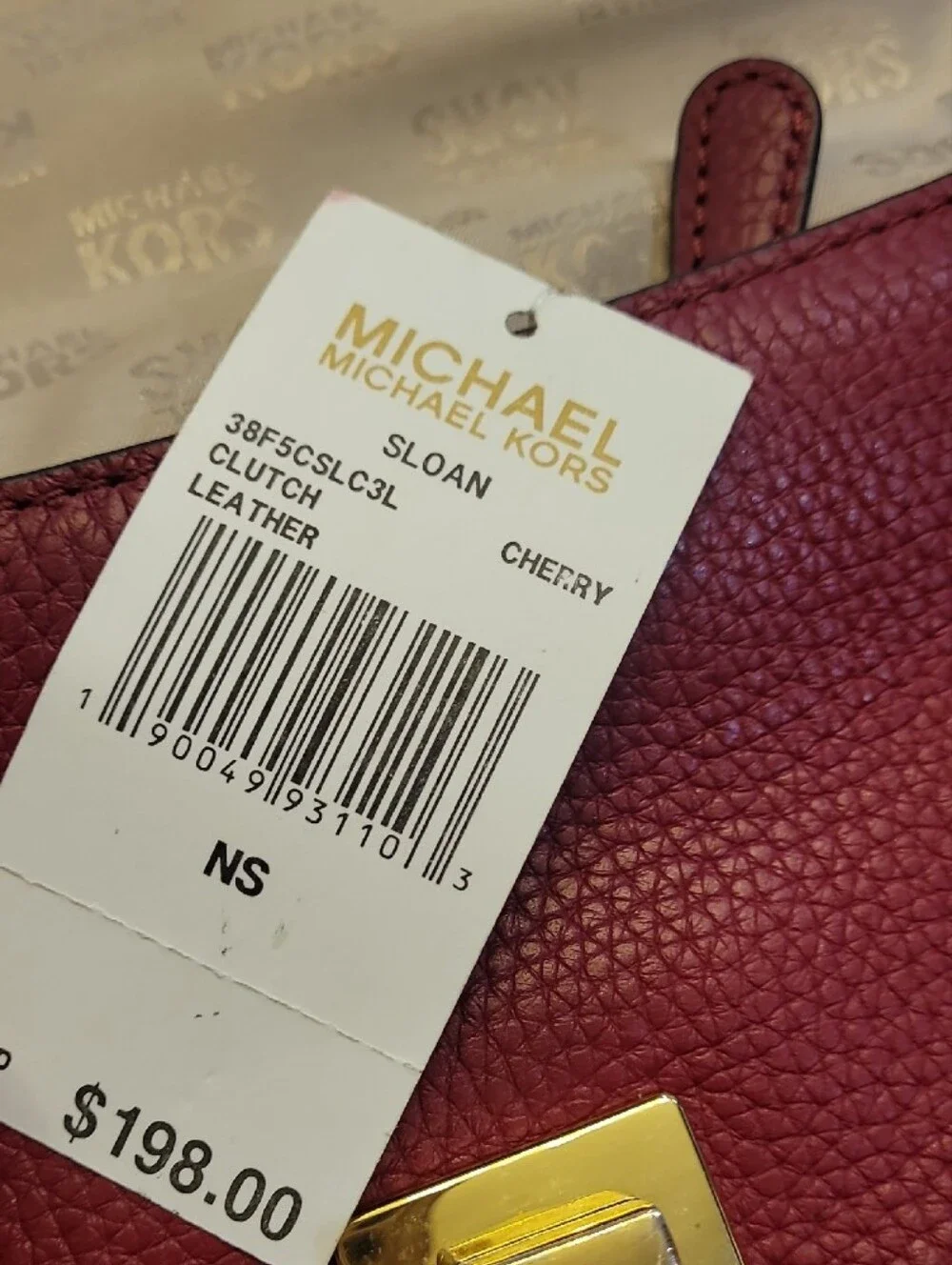Michael Kors Cherry Pebbled Leather Clutch With Gold Hardware